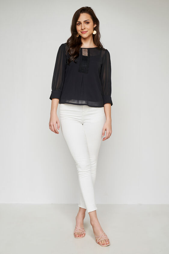 Black Formal Straight Top, Black, image 3